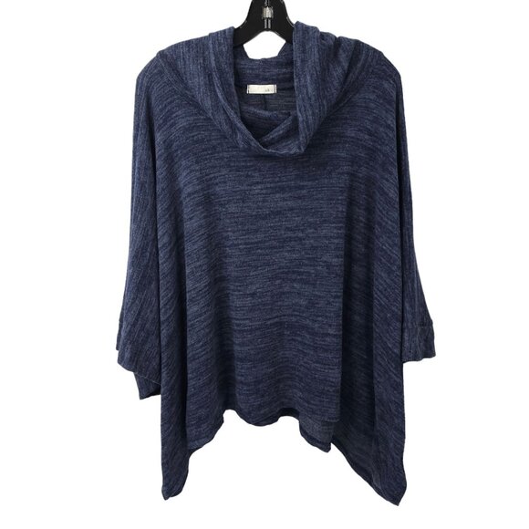 Jella C Cape Sweater Poncho Cowl Neck Womens ONE SIZE Blue Black Fleece Knit - Picture 3 of 14
